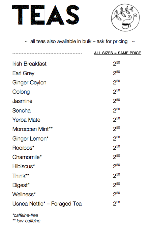 tea menu